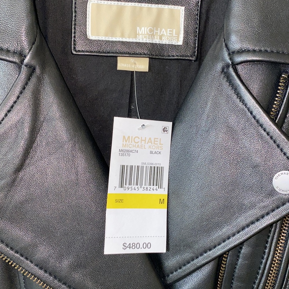 Michael Kors Black Leather Moto Jacket Medium - Picture 11 of 16